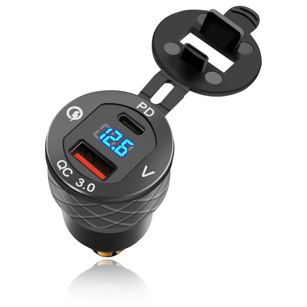 

Motorcycle Power Adapter USB C 30W PD3.0 Aluminum Alloy Quick Charge Aluminum Voltmeter for 12V-24V Motorcycle