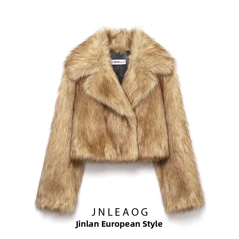 Faionable ort Artificial Fur Effect Outerwear JNLEAOG Women's Autumn New Sle Loose Fit Polyester Long Sve Coat