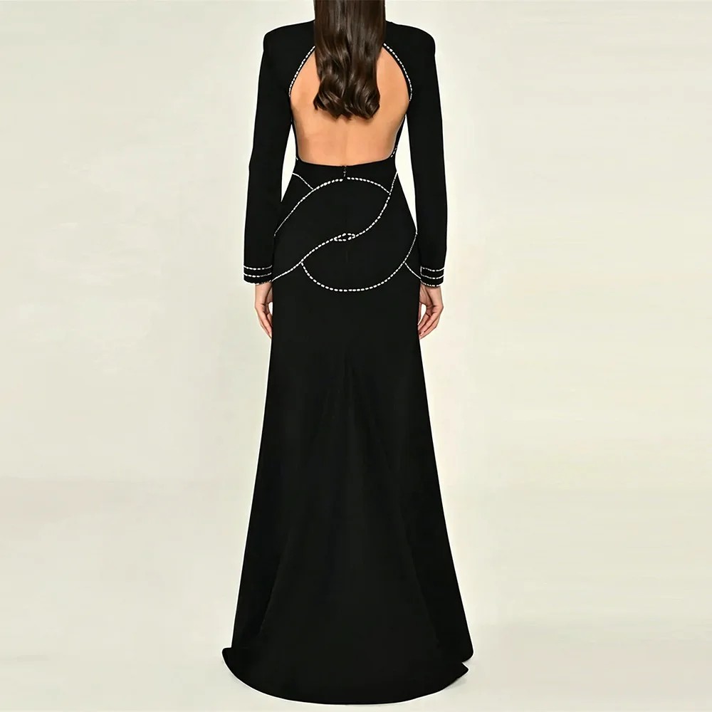 High quality host evening dress, long skirt, star series women's wear, hot pressed diamond hollow out backless long party dress