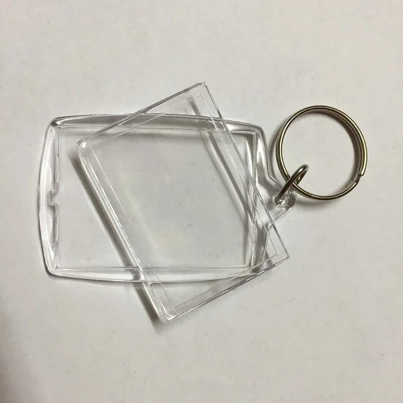 Retângulo transparente em branco acrílico Photo Frame Keychain, DIY Split chaveiro, 1pc