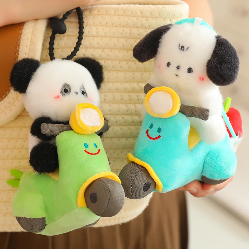 Creative Cute Little Puppy Panda Bunny Whirlwind motorcycle Plush Toy Kawaii Stuffed Cartoon Animal Doll Backpack Deco Kids Gift