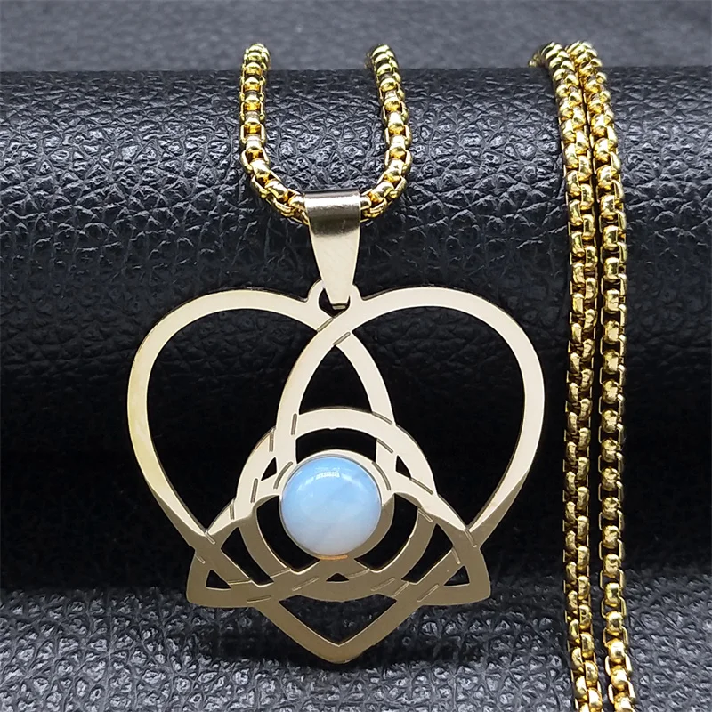 Witch Trinity Knot Heart Pendant Necklace for Women Men Silver Color Stainless Steel Celtic Triqueta Chain Irish Jewelry N8058S