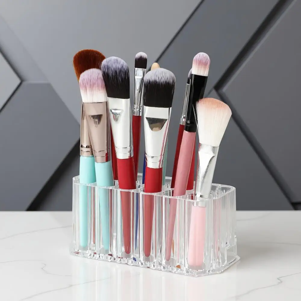 Cosmetic Brush Organizer: Clear Display Case for Makeup Storage on Vanity or Bathroom Countertop