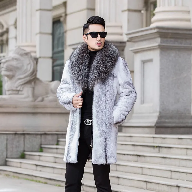 High Quality Winter Warm Faux Fur Coat Men Fur Collar Thick Fur Coat Jacket Plus Size Branded Zipper Designer Men Clothing Slim