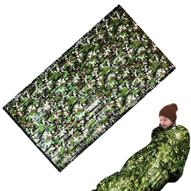 120x200 см Камуфляжный аварийный спальный мешок, тепловое одеяло для выживания, портативный спальный мешок для выживания и кемпинга со свистком