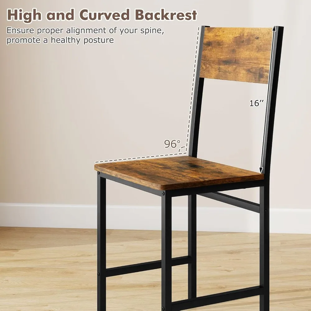 Rustic Farmhouse Style Wood and Metal Armless Dining Chairs Set of 2 with Comfortable Wide Seats and Slanted Backs