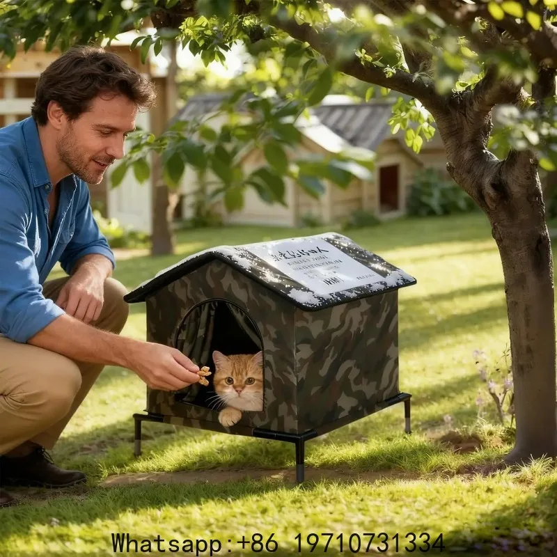 

Outdoor Cat Houses with Shelf Cushions Foil Insulation Summer Cooling Homeless Cat Shelter for Kittens Puppies Cat Bed Cave