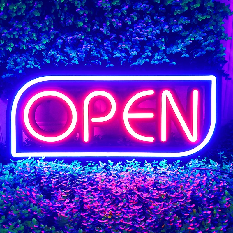 aberto sinal de neon luz 53x23cm lampada de neon para sotre shopping club bar decoracao azul cor vermelha luz clube ktv atacado 01