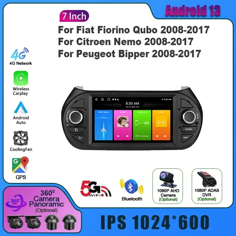 

Android для Fiat Fiorino Qubo 2008-2017 для Citroen Nemo 2008-2017 для Peugeot Bipper 2008-2017 Беспроводная стереосистема Carplay WIFI