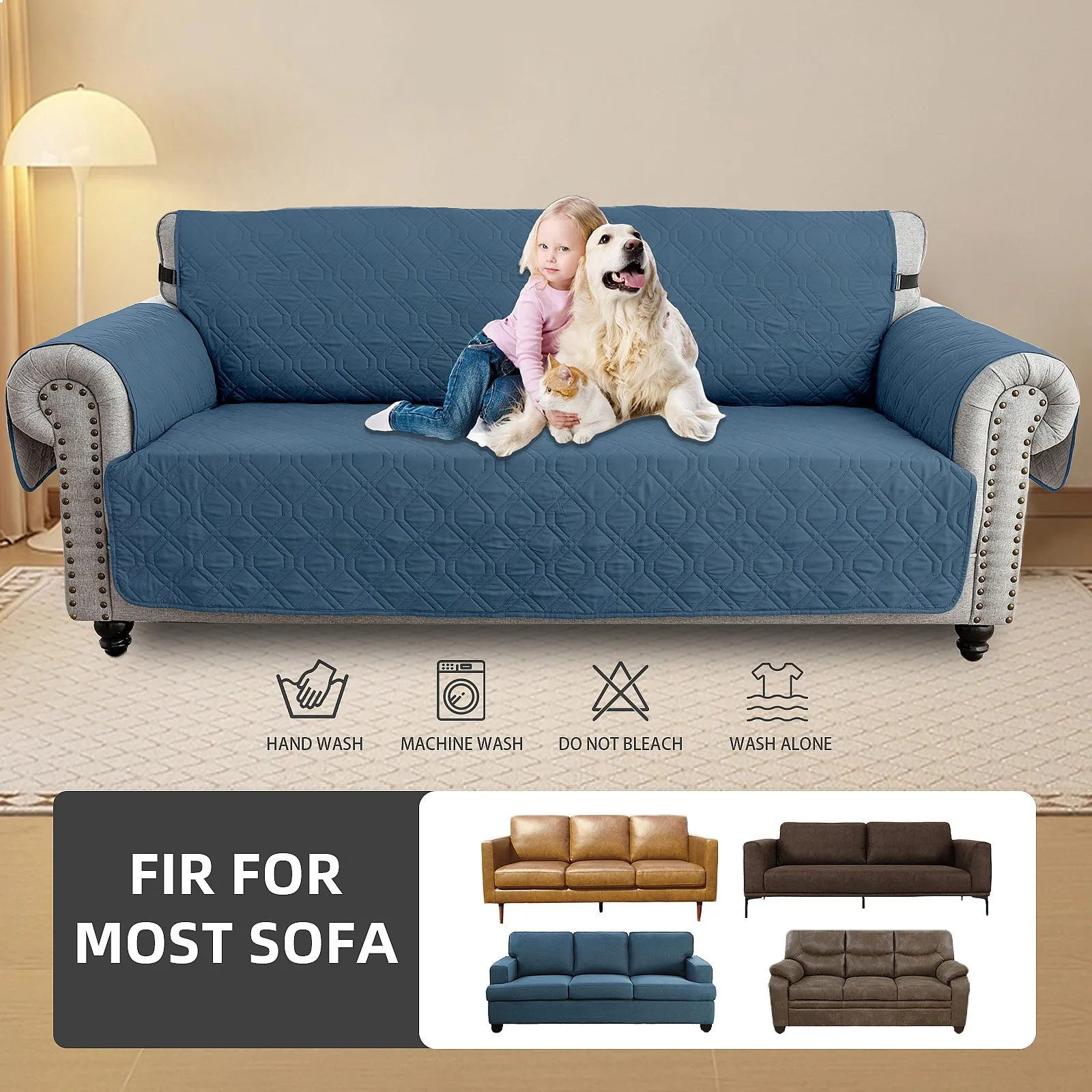 1/2/3/4 Seater Waterproof Elastic Strap Sofa Covers Non Slip Washable Pet Protector