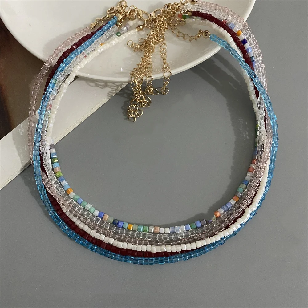 3mm New Cube Crystal Choker Necklace for Women Girl White Pink Blue Red Color Glass Crystal Necklace Gift for Friend Jewelry