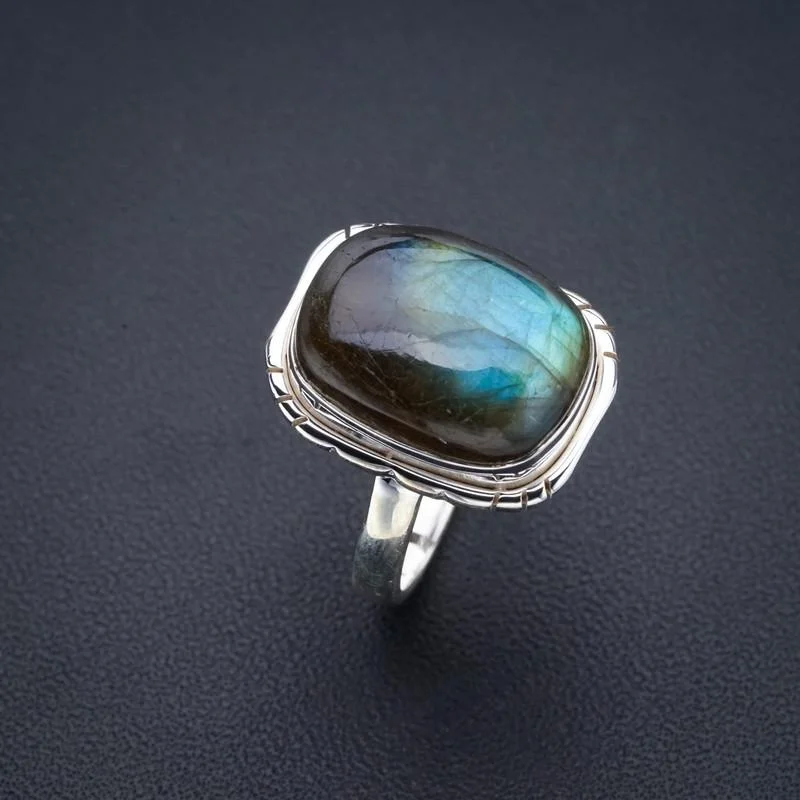 

StarGems Natural Labradorite Handmade 925 Sterling Silver Ring 8.75 F0148