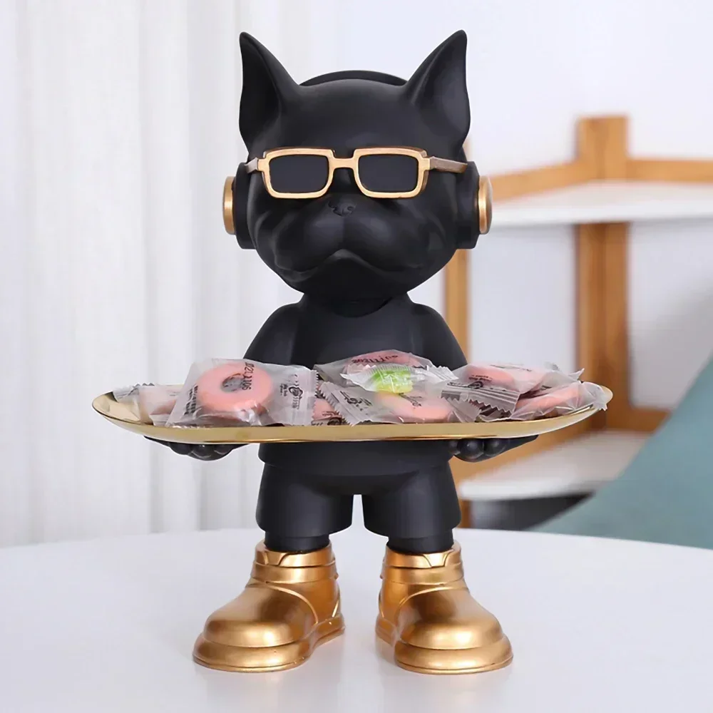 Home Decoration Dog Resin Statue Storage Tray French Bulldog Sculpture Living Room Decor Craft Table Top Figurine Ornaments Gift