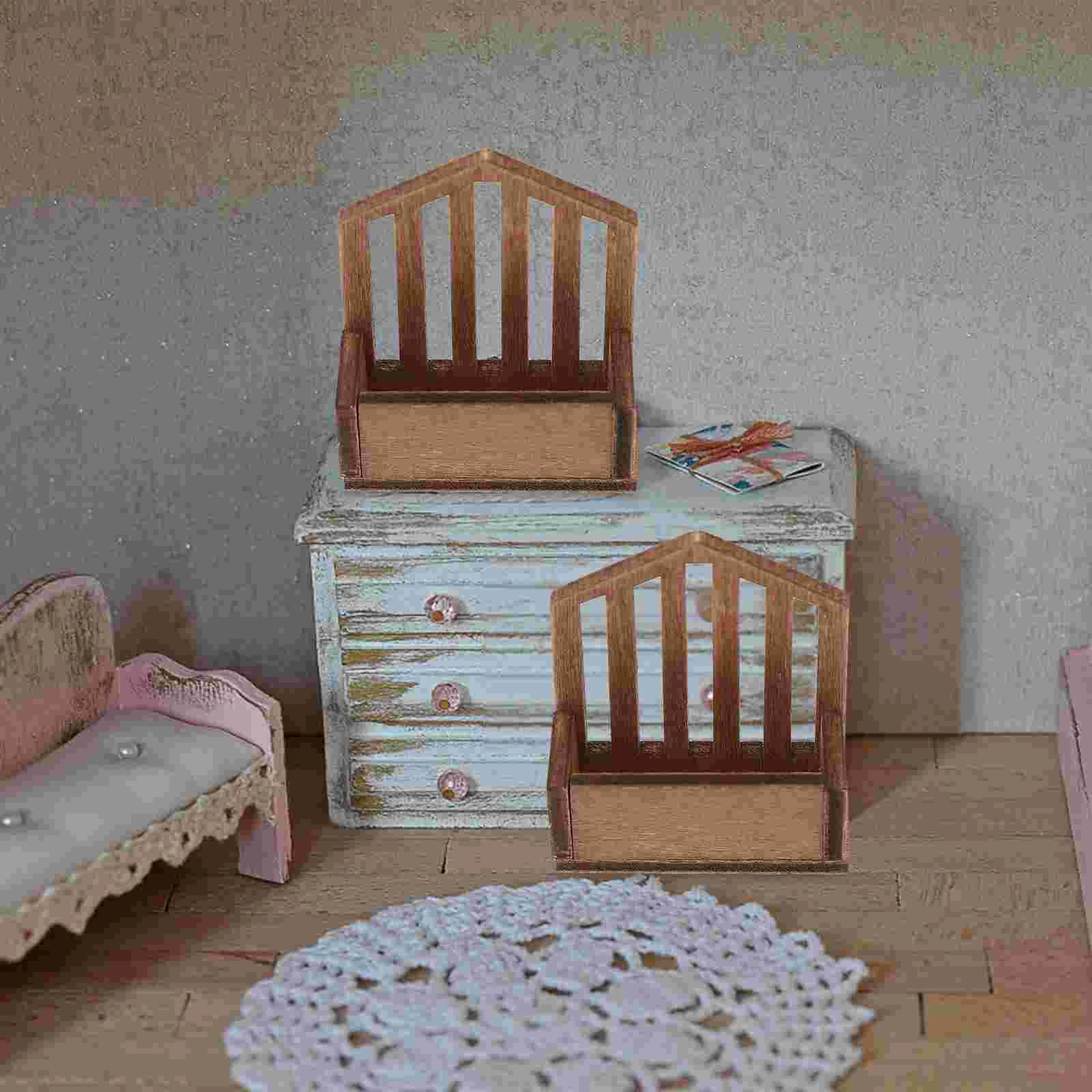 

2 Pcs Dollhouse Toy Storage Shelves Miniature Wall Shelf Wood Furniture and Accessories