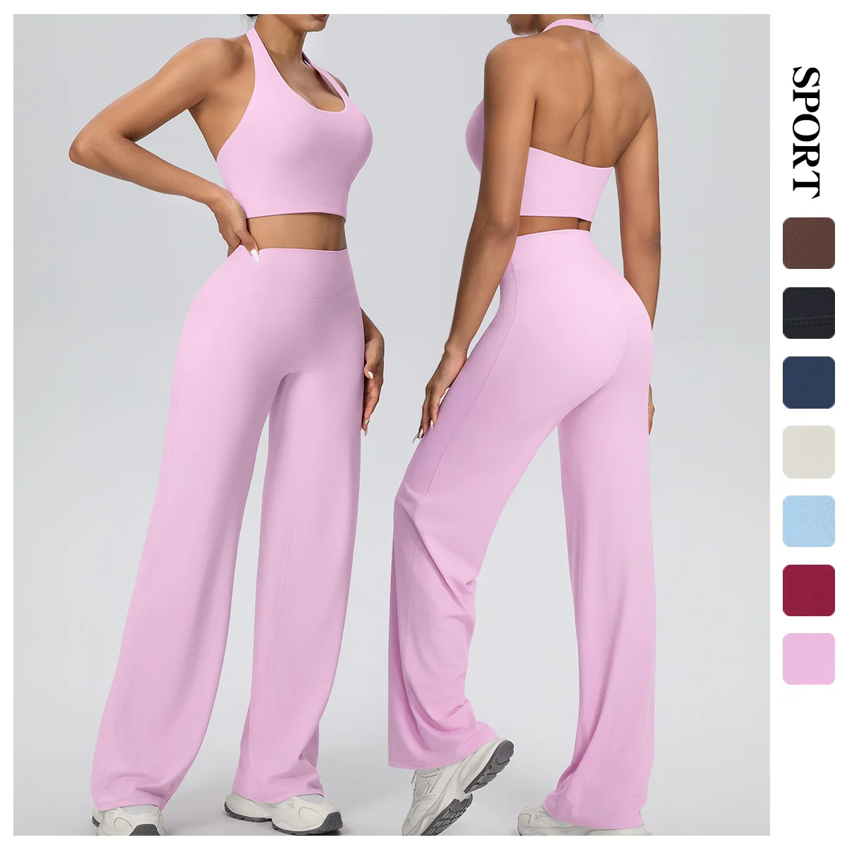 

2Pieces Breathable Summer Workout Top Pants Yoga Set Yoga Underwear With Chest Pad Quick Drying Push Up Pencil Pants Yoga Set