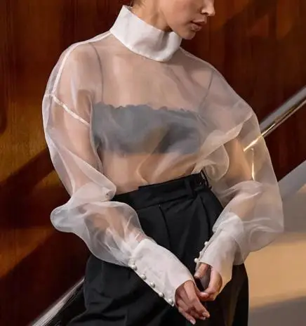 

New Women Sexy Perspective Mesh High-End Long Sleeved Shirt Fashion Latest Hot Selling New Women's Dress Spring/summer Top
