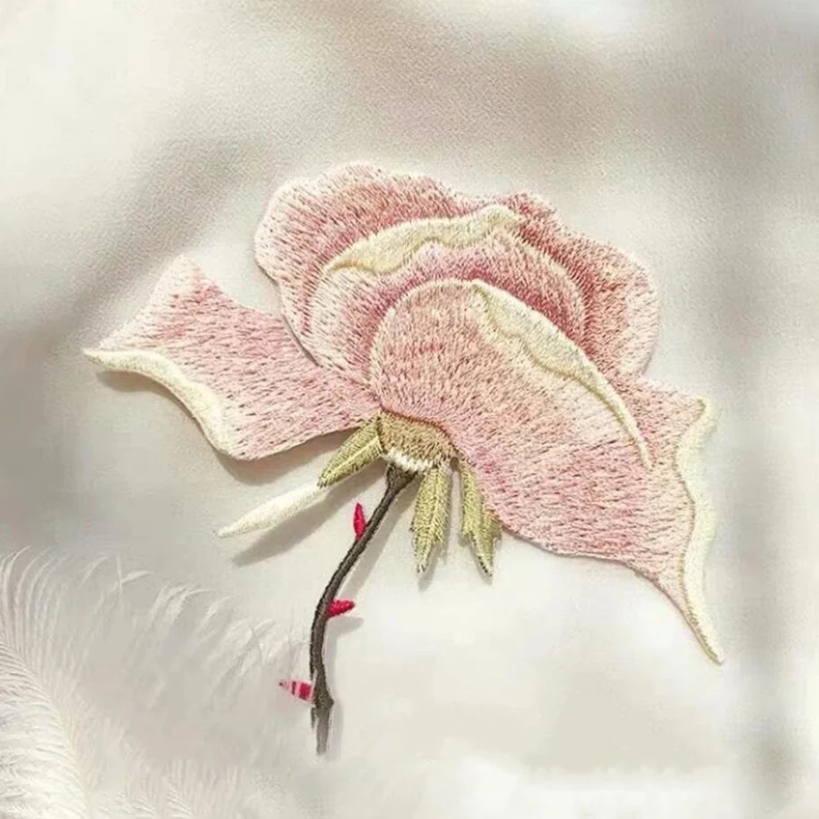 1Pair Pink Yulan Magnolia Embroidery Flower Patch Fabric DIY Cloth Jeans Accessories Sewing Repair