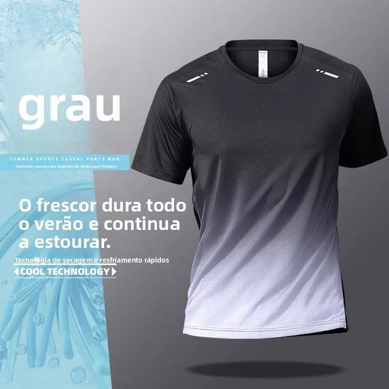 Camiseta Masculina de Verão em Seda Gelada, Tamanho Grande, Solta, Respirável, de Secagem Rápida, para Esportes, Fitness, Cor...