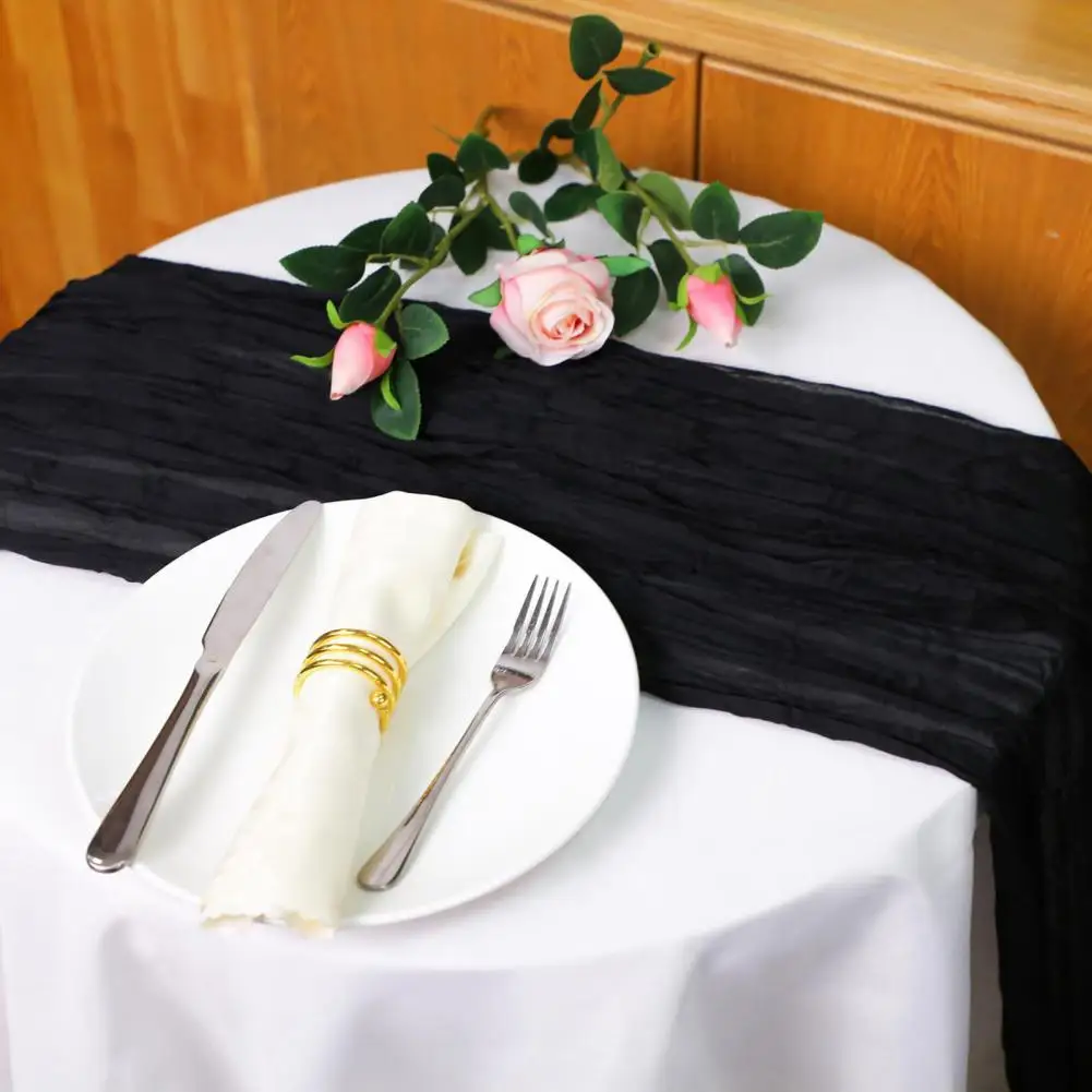 Festive Table Decor Cover Elegant Halloween Style Black Gauze Table Runner for Wedding Party Prom Banquet Stain-proof Reusable