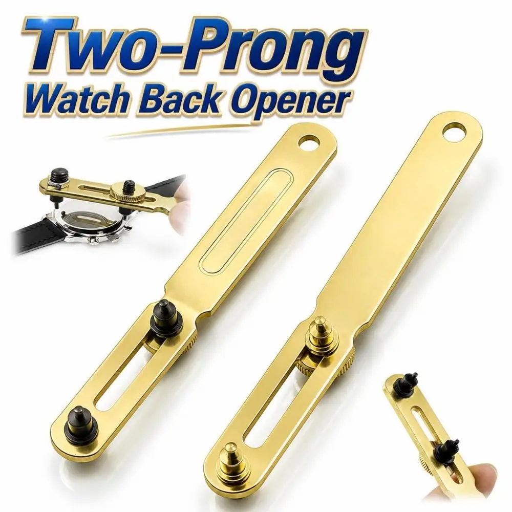 New Two‑Prong Watch Back Opener Golden Metal Watch Case Remover Portable Adjustable Watch Case Opener Watch Repair