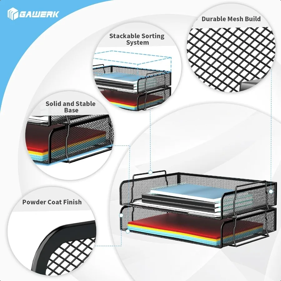 4 Tier Stackable Letter Tray Metal Mesh File Storage Desktop Organizer for Home Office Black