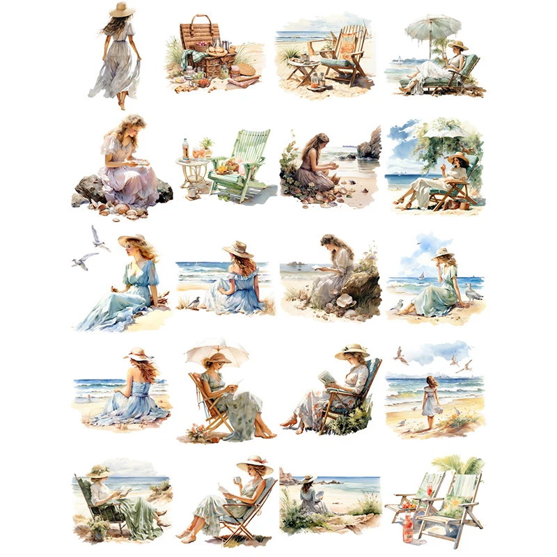 20Pcs/Pack Sea Beach Girl Sticker DIY Craft Scrapbooking Album Junk Journal Decorative Stickers