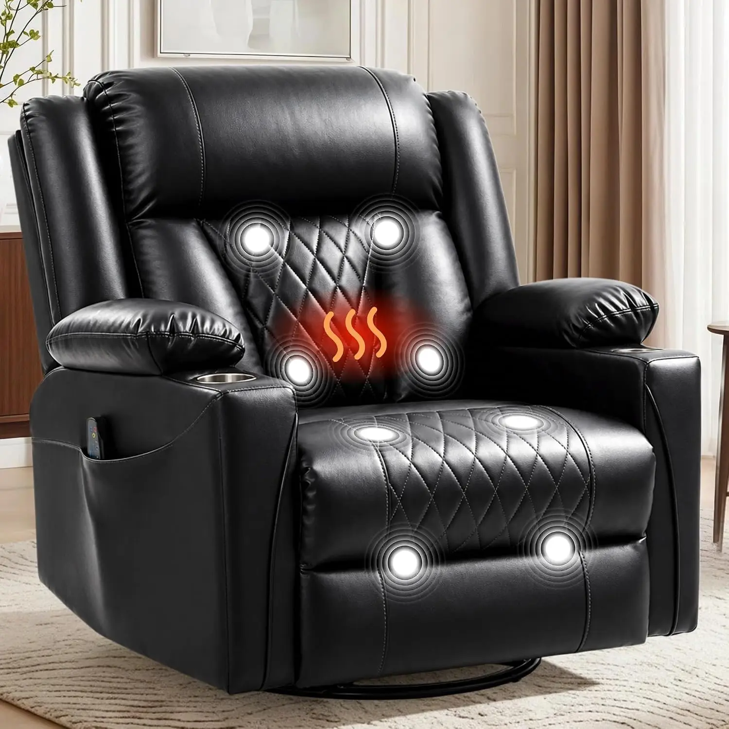 Oversized Recliner Chair, 360° Swivel Rocker Recliner for Big and Tall Person, Manual Control Recliner with Heat & Massage for L