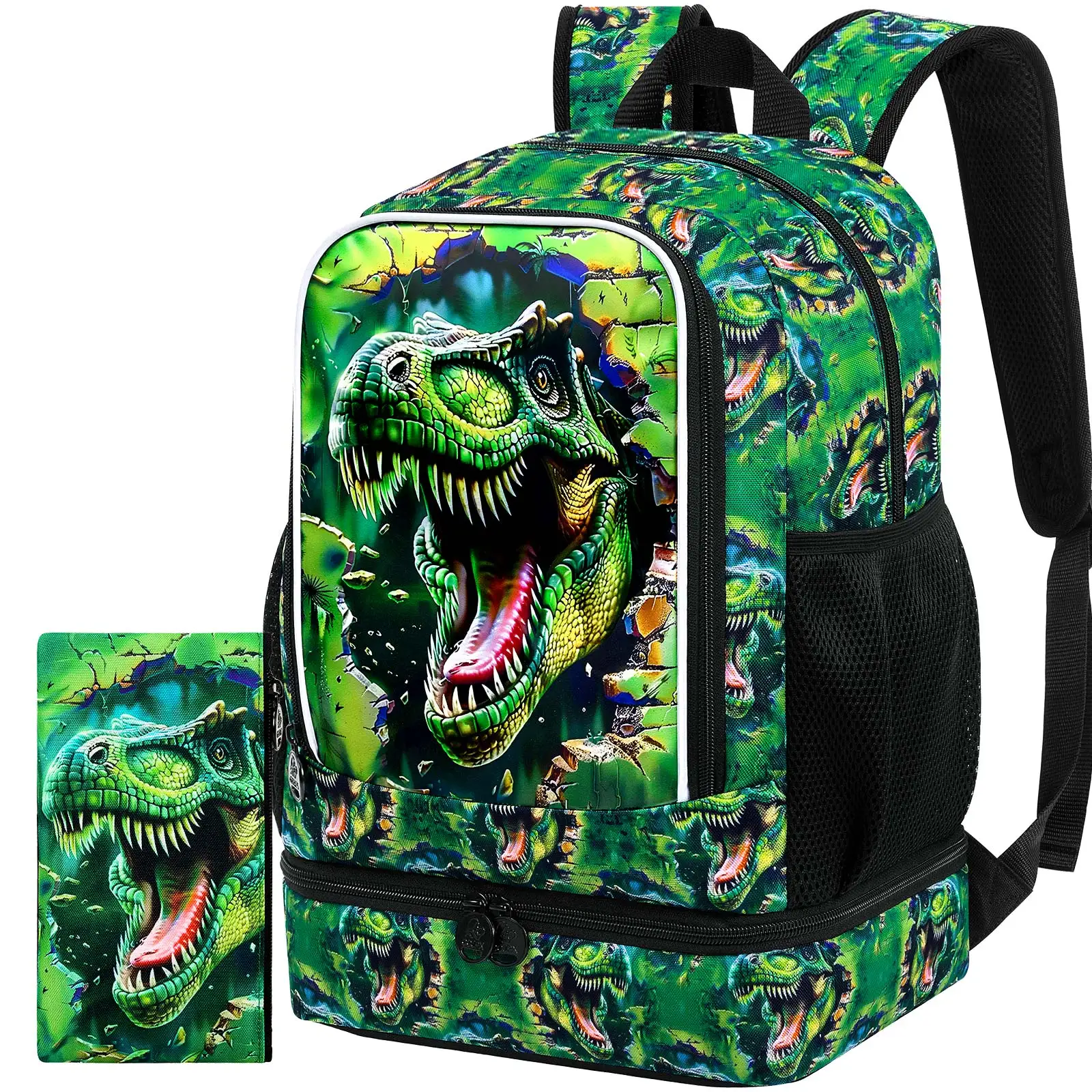 

Рюкзак с динозавром 2 в 1, детская сумка для книг 17 дюймов с изолированным ланч-бокс, школьные рюкзаки для начальной и дошкольников Kinderga