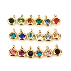 12 Months Glass Tiny Round Birthstone Charms Stainless Steel Gold Color 9mm x 7mm For DIY Necklace Jewelry Making, 2 PCs