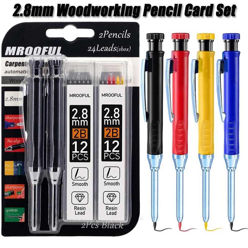 Professional Woodworking Pencil Card Set with 2.8mm Refills Lead, Deep Hole Marking and Drawing Tool, for Carpenters Engineering