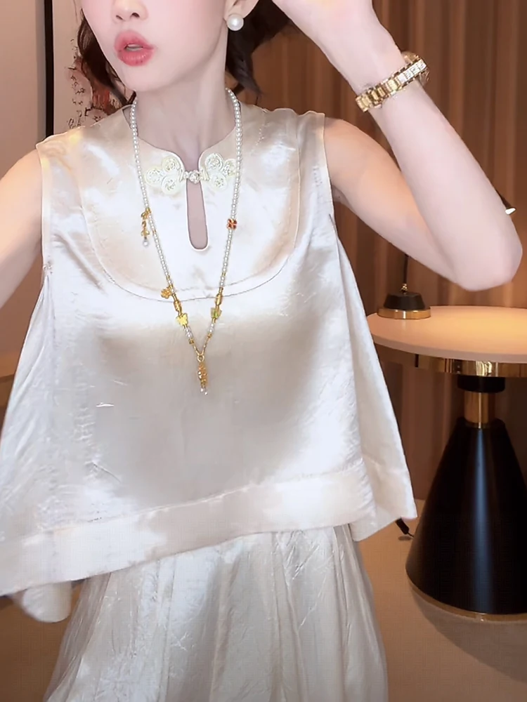 

New Chinese Sle Gown Button Svel Silk irt Women Summer 2026 Trendy Unique Top Thin Model Korean Version Loose Fit