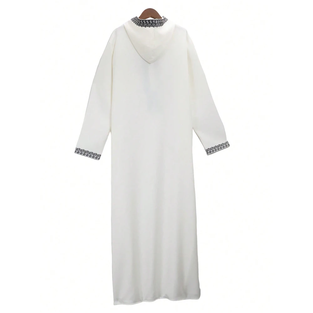 Túnica masculina muçulmana marroquina de mangas compridas com capuz bordado, design islâmico, robe masculino solto, Jelleba, roupa tradicional para festas.