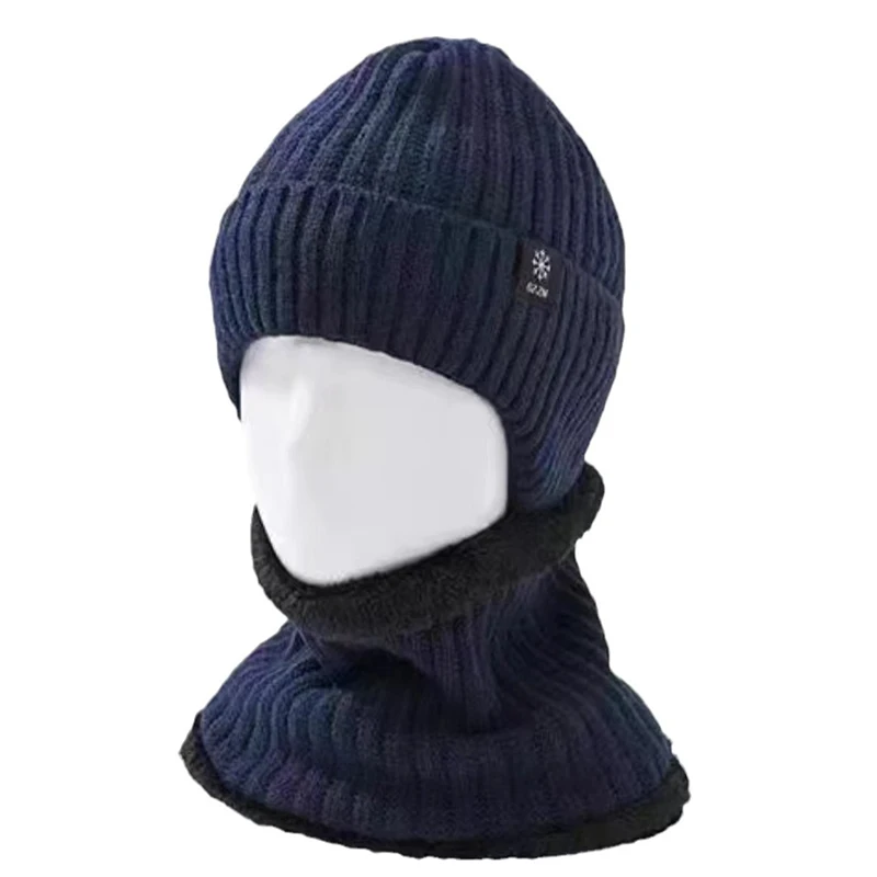 Outdoor Men Winter Knitted Hat Plush Warmth Peaked Cap Earmuff Casual Fashion Faux Fur Lined Bomber Hats Cycling Ear Protection