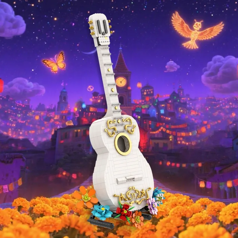 

810PCS Creative Expert MOC Guitar Building Blocks Set Anime Movie Musical Instrument Model Educatinal Bricks Kids Girls Toys