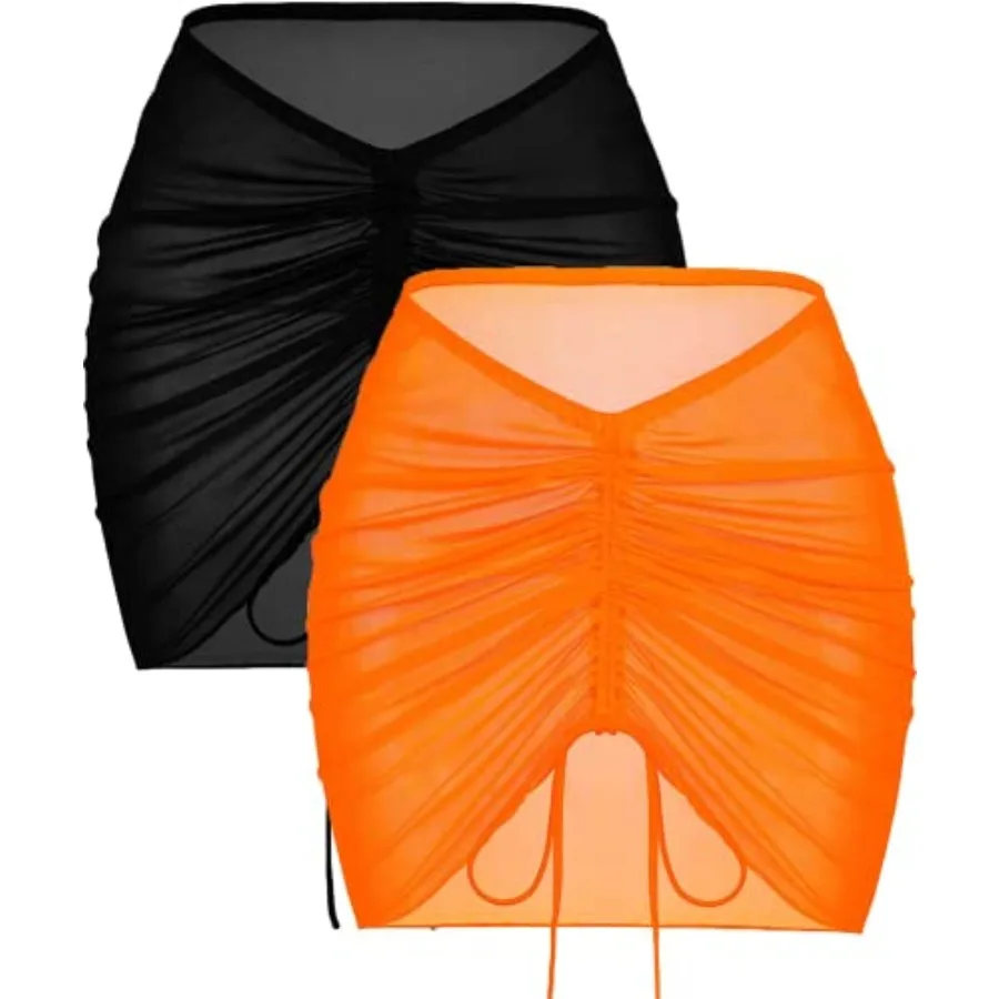 

AI'MAGE 2 Pieces Women Beach Bathing Suit Cover Ups Skirt Sheer Mesh Bikini Wrap Sarong Coverup for Swimwear S-XXL