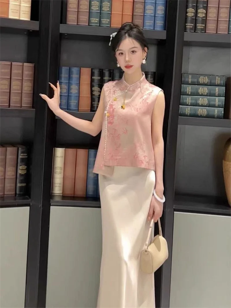 New Chinese Style Top Solid Color Tencel Short Sleeve 2025 Summer New Product