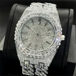 Mens için en lüks buzlu izle markalar PLADEN paslanmaz çelik kuvars kol saati Hip Hop büyük elmas Bling izle adam Dropshipping