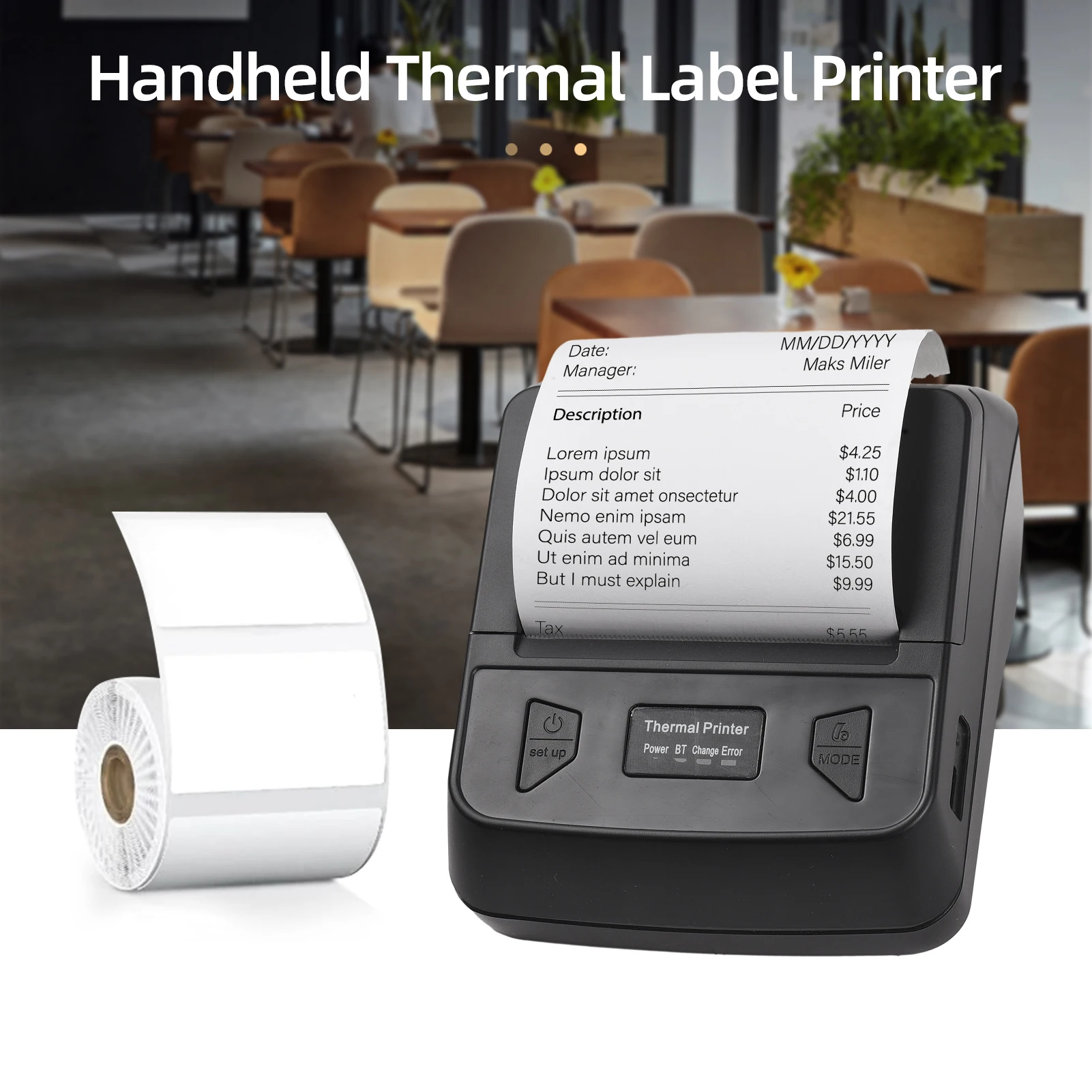 

T380TS 80mm Receipt Label Printer Wireless BT Thermal Receipt Printer Mobile Bill Printer Compatible with Android/iOS/Win System