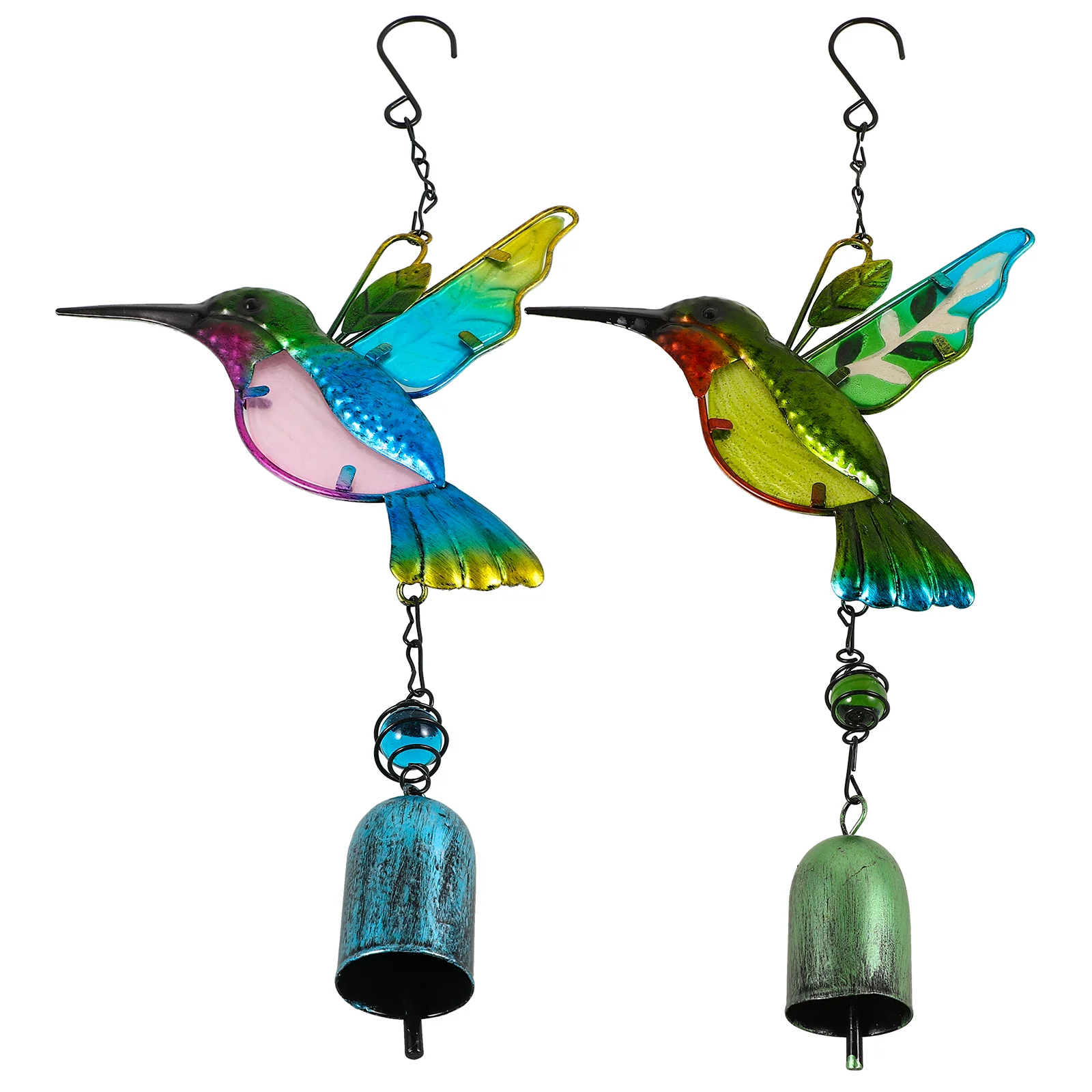 2 Pcs LED Hummingbird Wind Chimes Astetic Room Decor Iron Home Hummingbirds Hanging