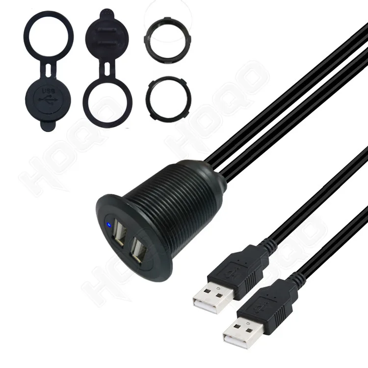 Płaski kabel montujący Panel USB, podwójny przedłużacz USB 2.0 montowany na pojeździe kabel ładujący, uchwyt do deski rozdzielczej, montaż podtynkowy, mocowanie panelu