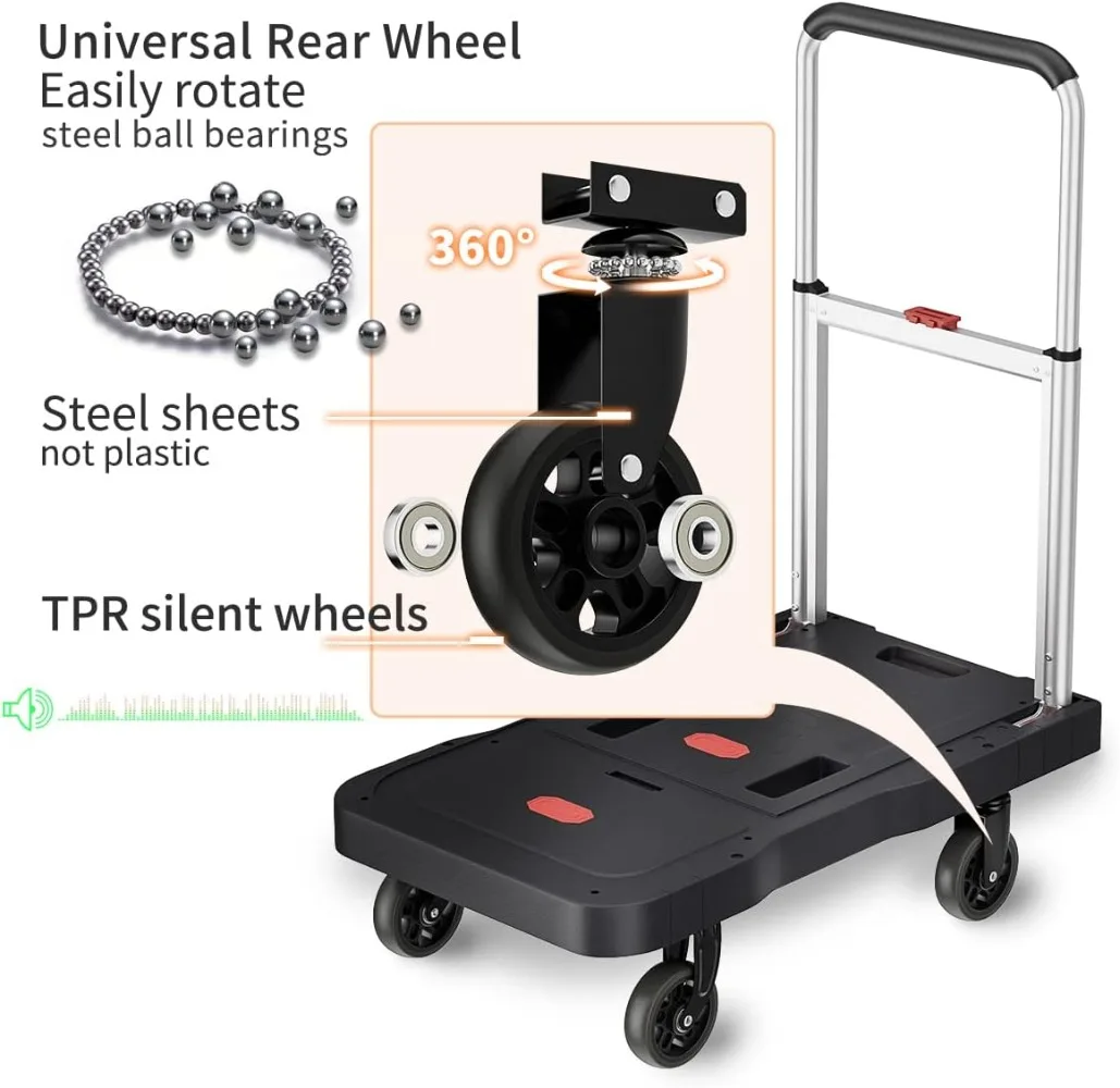 Imagem -04 - Caminhão de Mão Plataforma Portátil Totalmente Dobrado Compact Push Cart Heavy Duty Dolly Ferramentas de Manuseio Prático 330lbs Capacidade