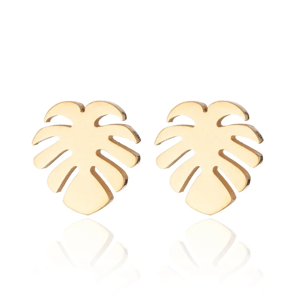 New Fashion Small Tiny Tropical Leaf Earring Monstera Leaves Ear Stud Plant Wood Brincos Bff Gift 2021 Stainless Steel Jewelry
