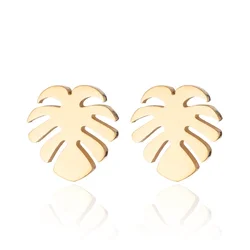 New Fashion Small Tiny Tropical Leaf Earring  Monstera Leaves Ear Stud Plant Wood Brincos Bff Gift 2021 Stainless Steel Jewelry