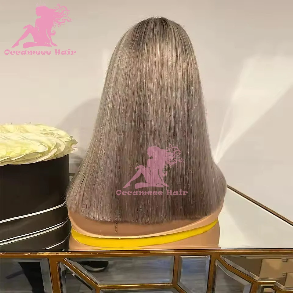 Highlight Perücke Ombre Ash Blond Bob kurze gerade Spitze Front Perücken 13x6 360 leimlose Frontal Perücken transparente Spitze gule less Prepl