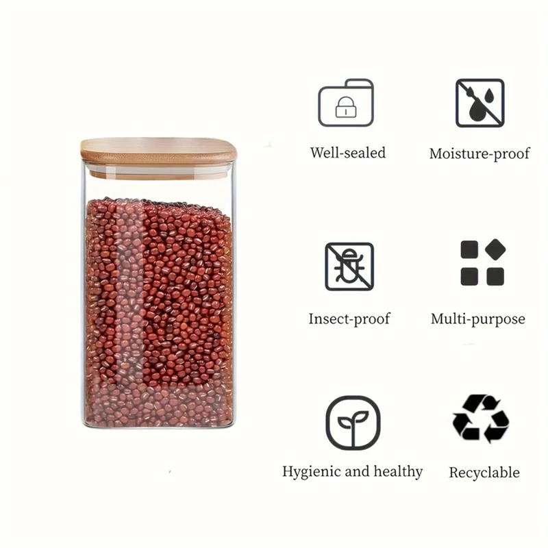 

B50C Glass Jars With Airtight Bamboo Lids - Snack Candy Storage Jar,Versatile Clear Containers For Candy, Food Storage & More