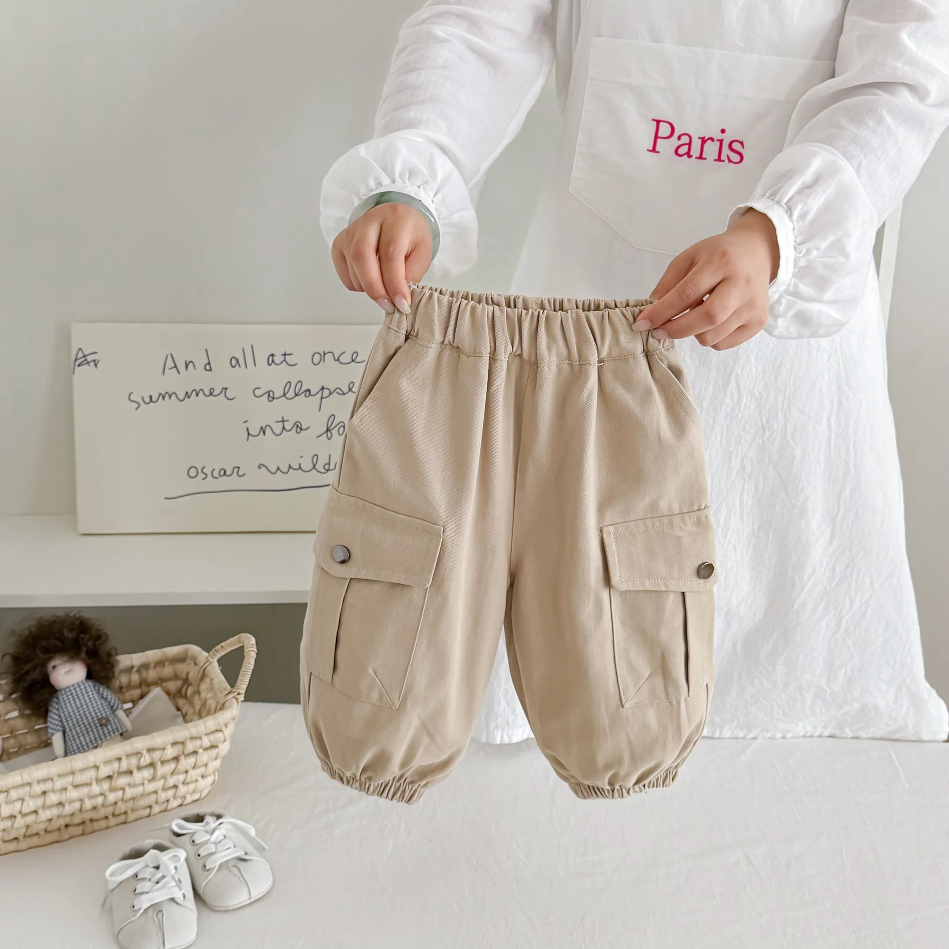2026 Autumn Fall Baby Pants 0-3Y Boys' Pocket Cargo Pants Korean style Solid Color Toddler Kids Casual Trousers Children Clothes