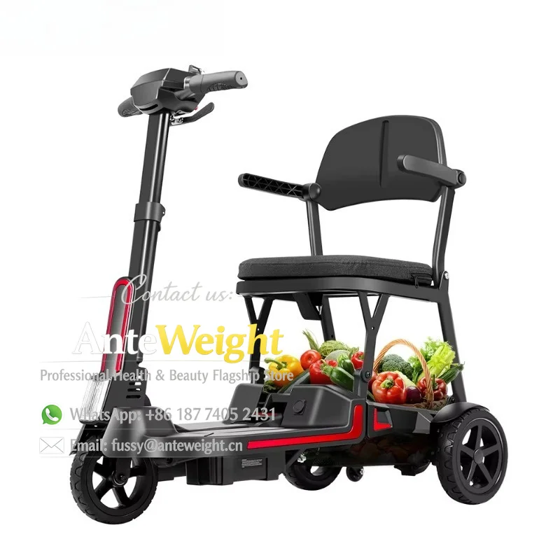 14kg Super Light Aluminum Mobility Scooter Dual Battery 270W Brushless Motor LED Headlight for Elderly Disabled Adults