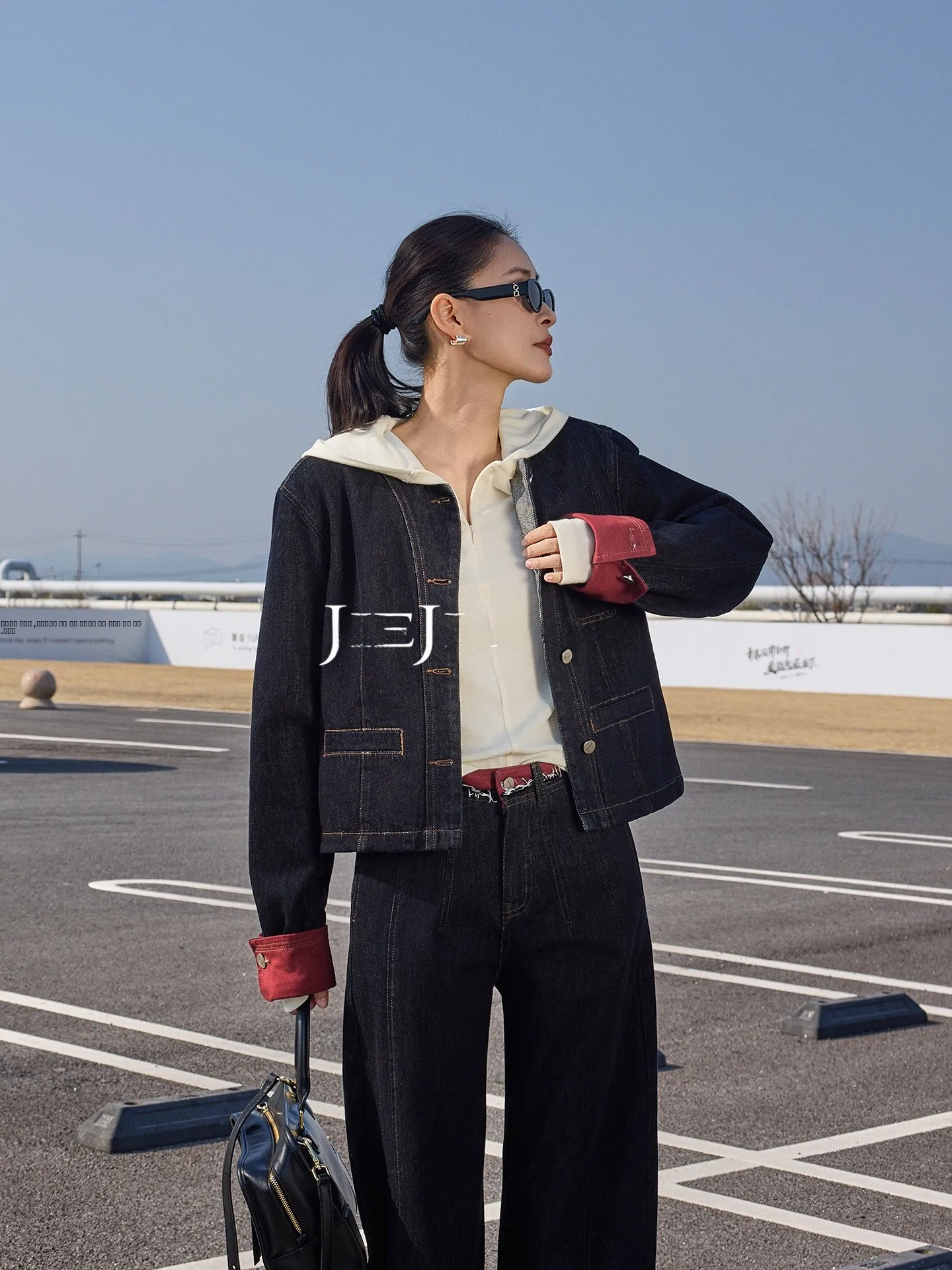 

Джинсовая куртка Jieji Zhang Qi Spring Casual из выстиранного денима, винтажная, с контрастными манжетами, свободного кроя, на пуговицах, с хлопковыми деталями