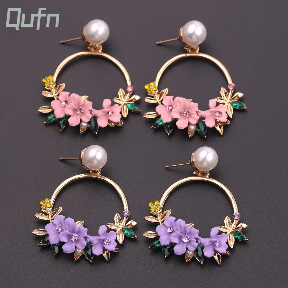 Mode Einfache Kreative Blume Stud Ohrringe Frauen Glänzenden Strass Perle Kristall Ohrringe Trendy Mädchen Schmuck Zubehör