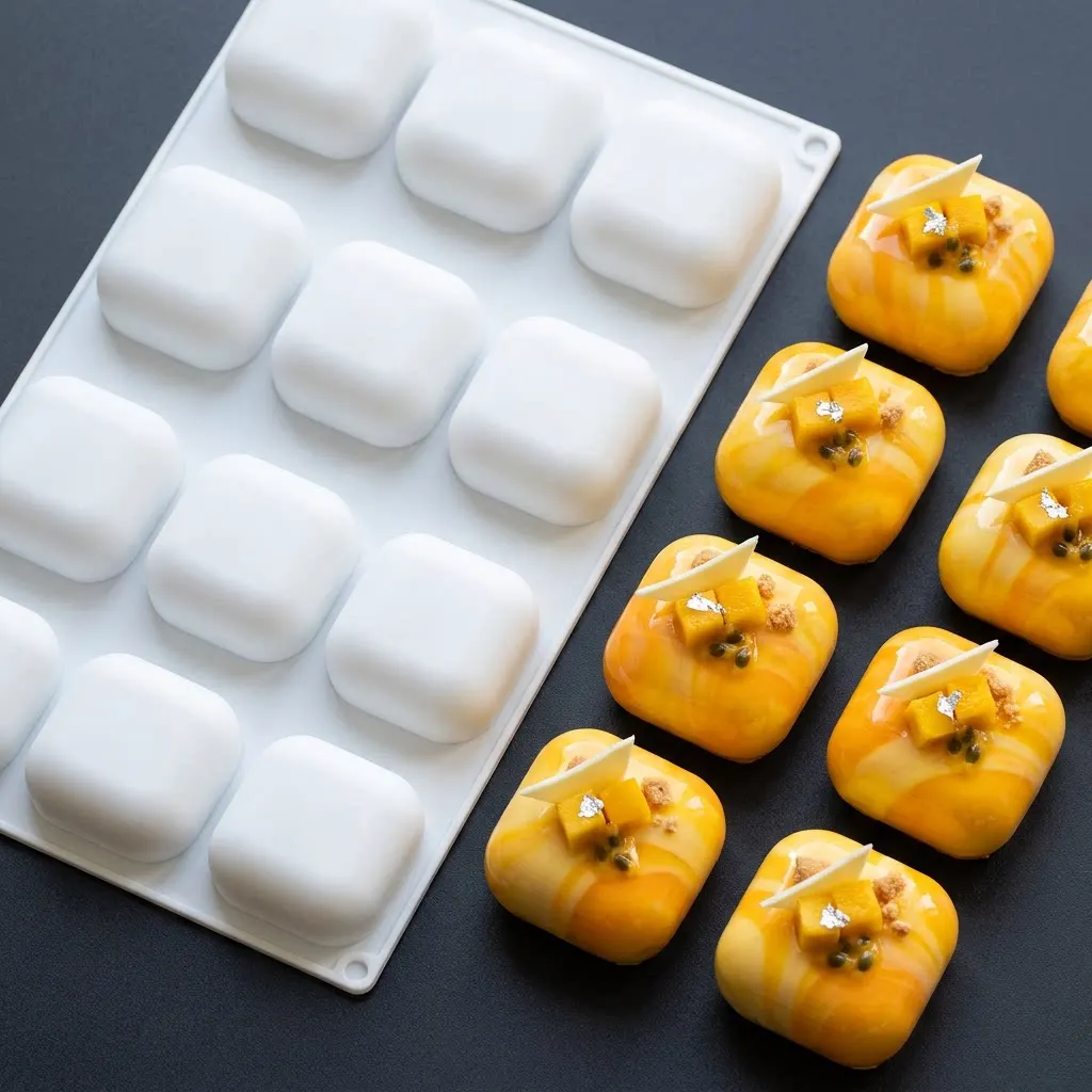 12-Cavity Square Pillow Silicone Mold for DIY Mousse Cake Bread Chocolate Jelly Handmade Soap Kitchen Cooking Baking Tool